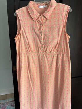 fresh produce Sleeveless Collared Pink and Cream Printed Day Dress